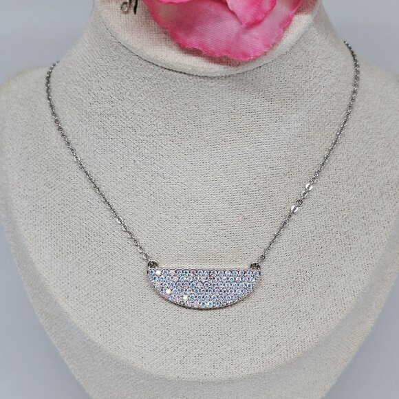Touchstone Crystal Swarovski Shine Everyday Necklace AB Aurora Borealis Pendant - Picture 8 of 12